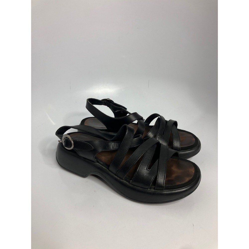Dansko Strappy Sandals Womens 38 Black Good Leather Platform Slingback Buckle
